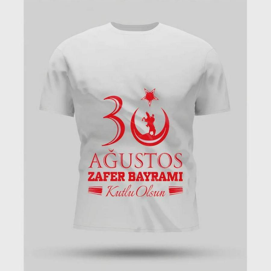 Ağustos Zafer Bayramı Baskılı Oversize Bisiklet Yaka T-Shirt