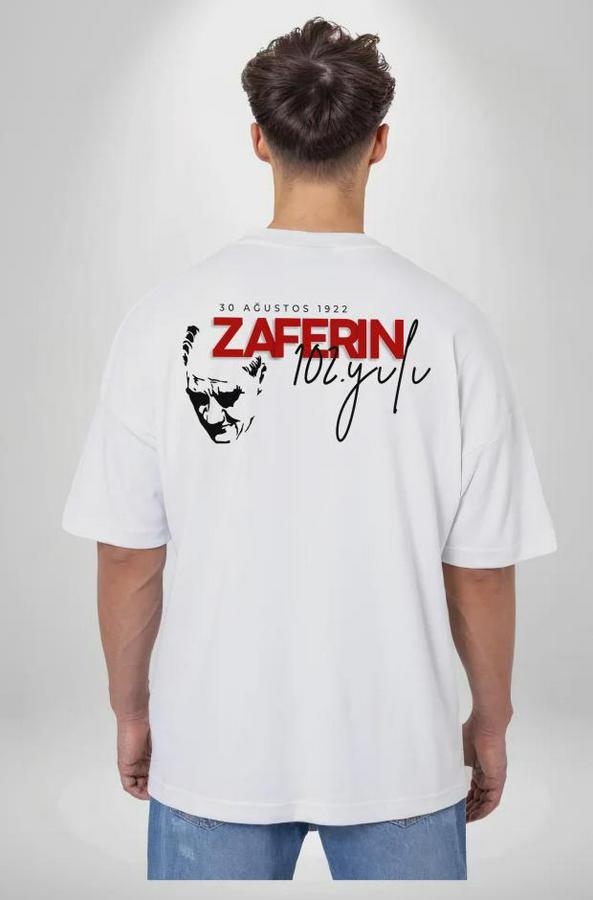 Ağustos Zafer Bayramı Ön Arka Baskılı Oversize Bisiklet Yaka T-Shirt