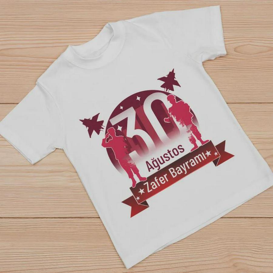 Ağustos Zafer Bayramı Atatürk Baskılı Kısa Kollu Bisiklet Yaka T-Shirt