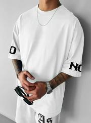 Baskılı Oversize Bisiklet Yaka T-Shirt