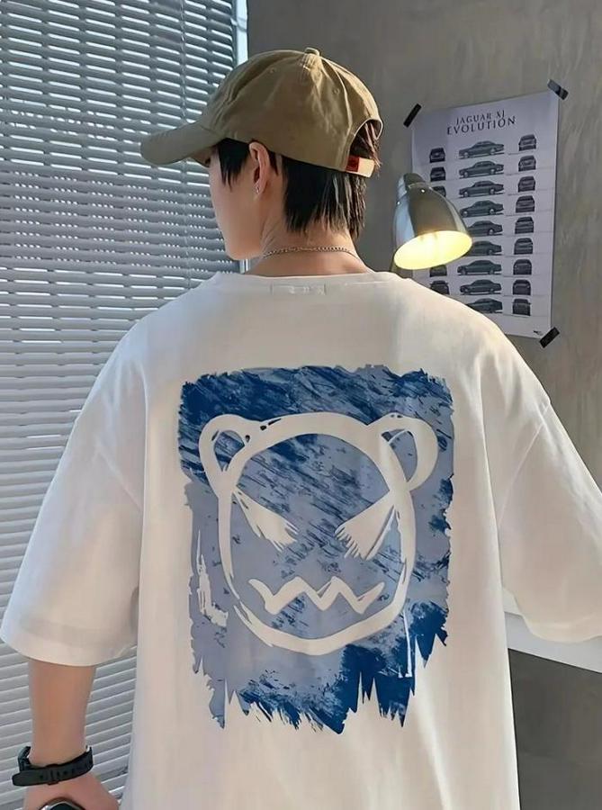 Baskılı Oversize Bisiklet Yaka T-Shirt