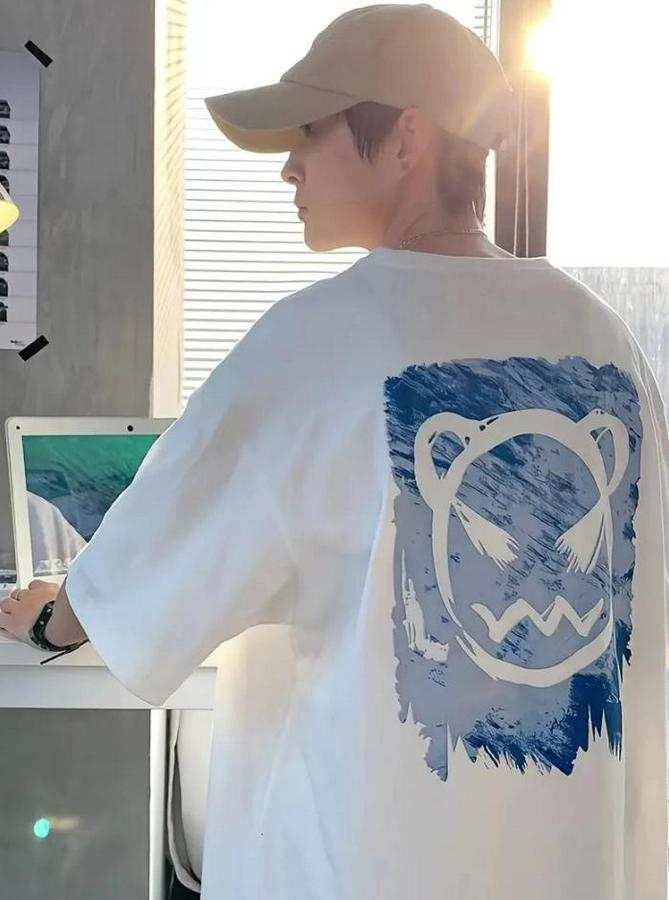 Baskılı Oversize Bisiklet Yaka T-Shirt