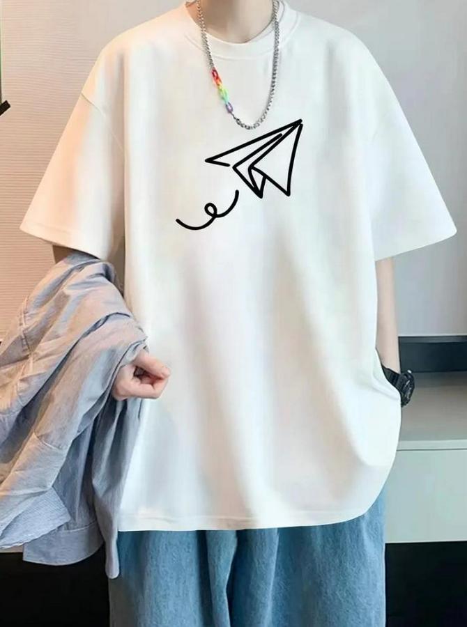 Baskılı Oversize Bisiklet Yaka T-Shirt