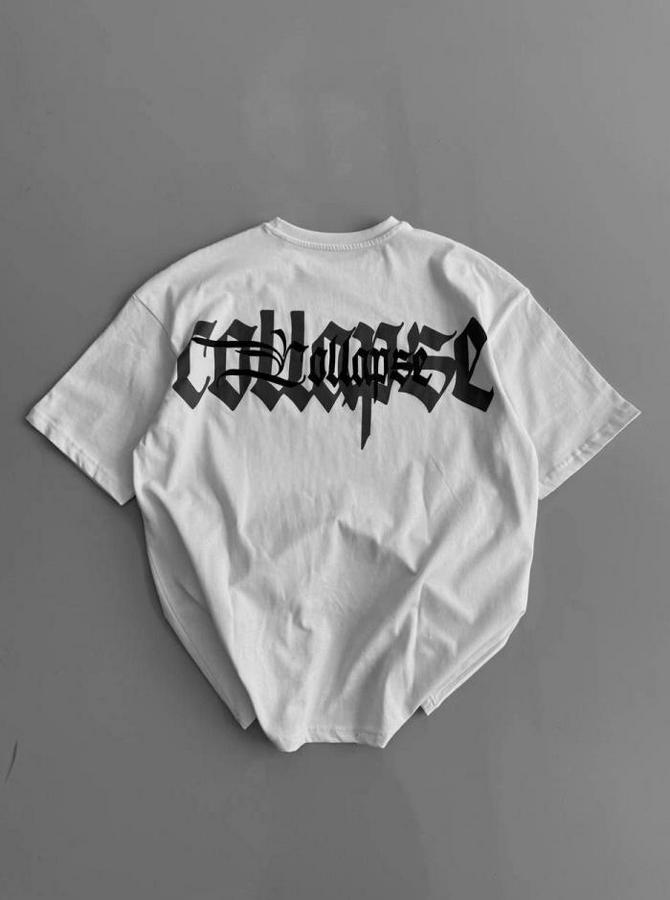 Baskılı Oversize Bisiklet Yaka T-Shirt