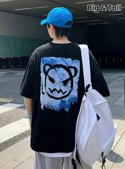 Baskılı Oversize Bisiklet Yaka T-Shirt