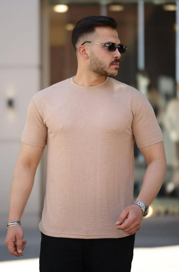 Ağaç Kabuğu Desenli Kısa Kollu T-Shirt