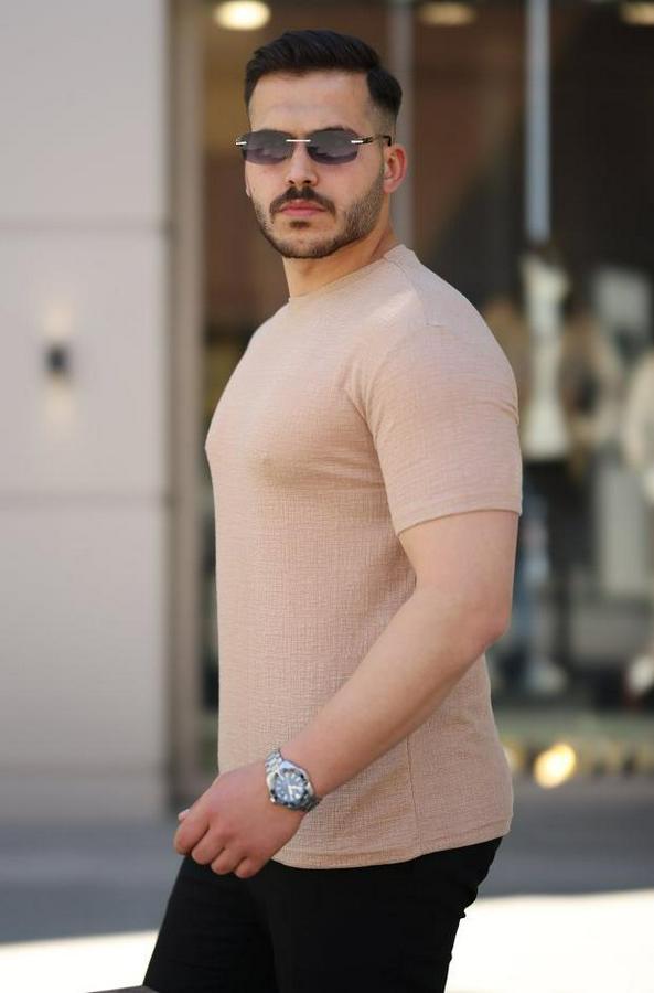 Ağaç Kabuğu Desenli Kısa Kollu T-Shirt