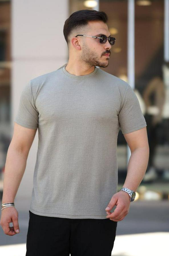 Ağaç Kabuğu Desenli Kısa Kollu T-Shirt