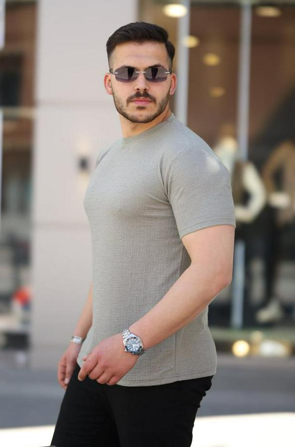 Ağaç Kabuğu Desenli Kısa Kollu T-Shirt