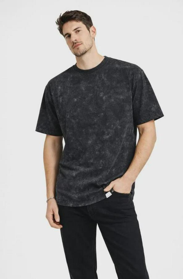 Asit Yıkama Bisiklet Yaka Kısa Kollu Oversize T-Shirt Tişört