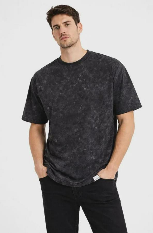 Asit Yıkama Bisiklet Yaka Kısa Kollu Oversize T-Shirt Tişört