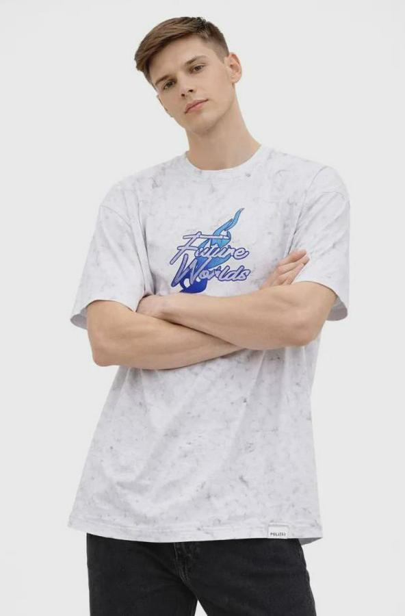 Asit Yıkamalı Oversize Tişört Future Worlds Baskılı Bisiklet Yaka Kısa Kollu Streetwear %100 Pamuk Street Style T-Shirt