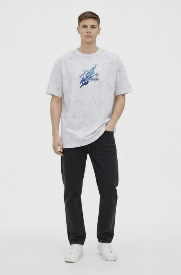 Asit Yıkamalı Oversize Tişört Future Worlds Baskılı Bisiklet Yaka Kısa Kollu Streetwear %100 Pamuk Street Style T-Shirt