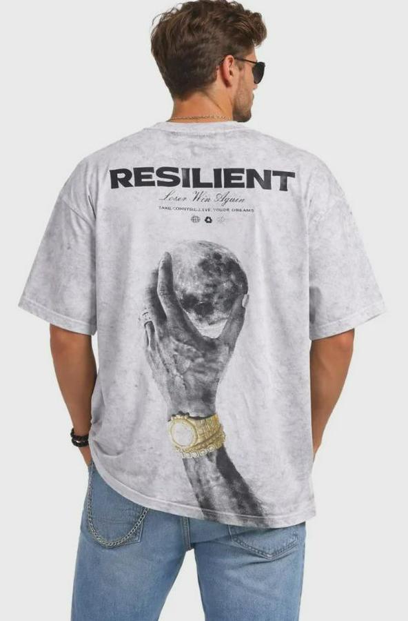 Asit Yıkamalı Oversize Tişört Ön Ve Arkası Baskılı %100 Pamuk Street Style T-Shirt