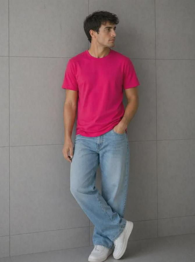 Basic Pamuklu Tişört Bisiklet Yaka Düz Renk Regular Fit T-Shirt