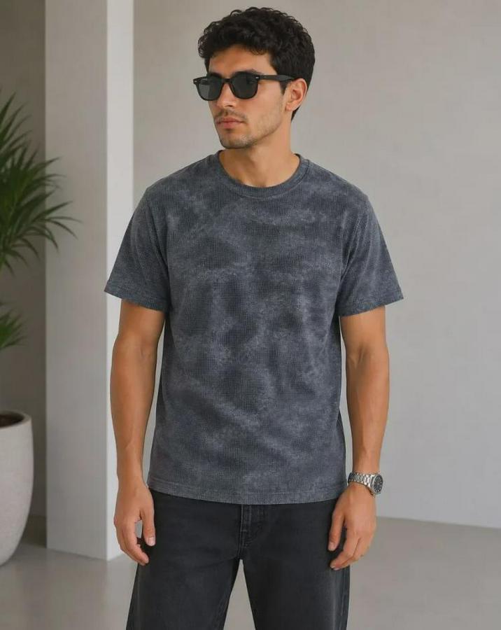 Batik Desenli Tişört Bisiklet Yaka Kısa Kol Regular Fit T-Shirt