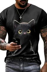 Bisiklet Yaka Kedi Baskılı Süprem T-Shirt