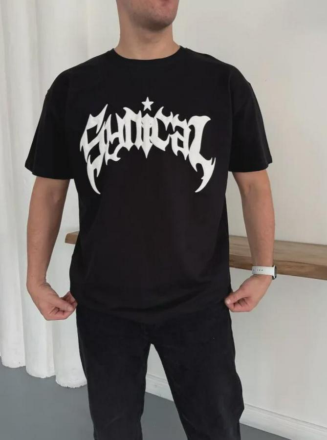 Bisiklet Yaka Ön Baskılı  Kısa Kollu Tişört Streetwear Günlük Basic Pamuklu T-Shirt