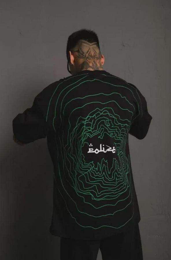 Bisiklet Yakalı Sırt Baskılı Oversize T-Shirt