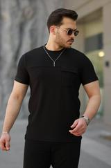 Cepli Kolyeli Kısa Kollu Örme Kumaş T-Shirt