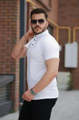 Çizgi Dokulu Çıtçıt Yakalı Kısa Kollu T-Shirt
