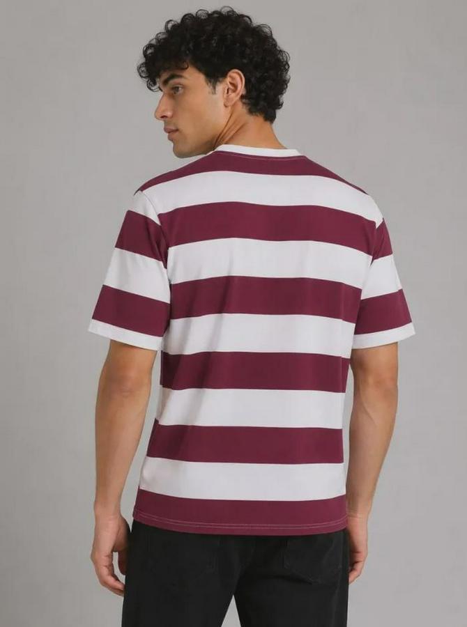 Çizgili Oversize Tişört Bisiklet Yaka Kısa Kol Yazlık T-Shirt
