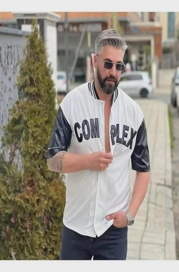 Complex Kolları Deri Kolej Oversize T-Shirt