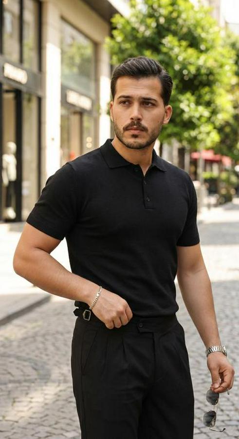 Düğme Yakalı Kısa Kollu Pamuk Triko Tişört