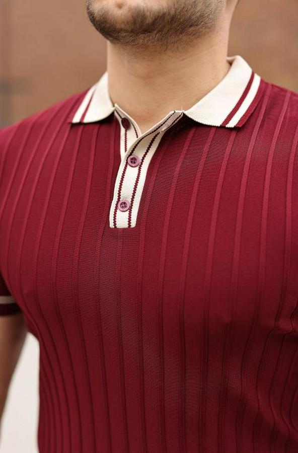 Düğme Yakalı Kontrast Yaka Triko Tişört