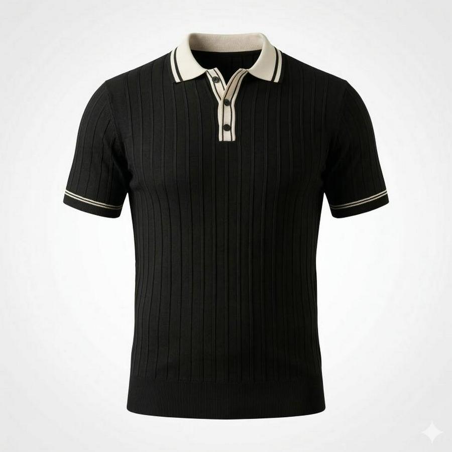 Düğme Yakalı Kontrast Yaka Triko Tişört