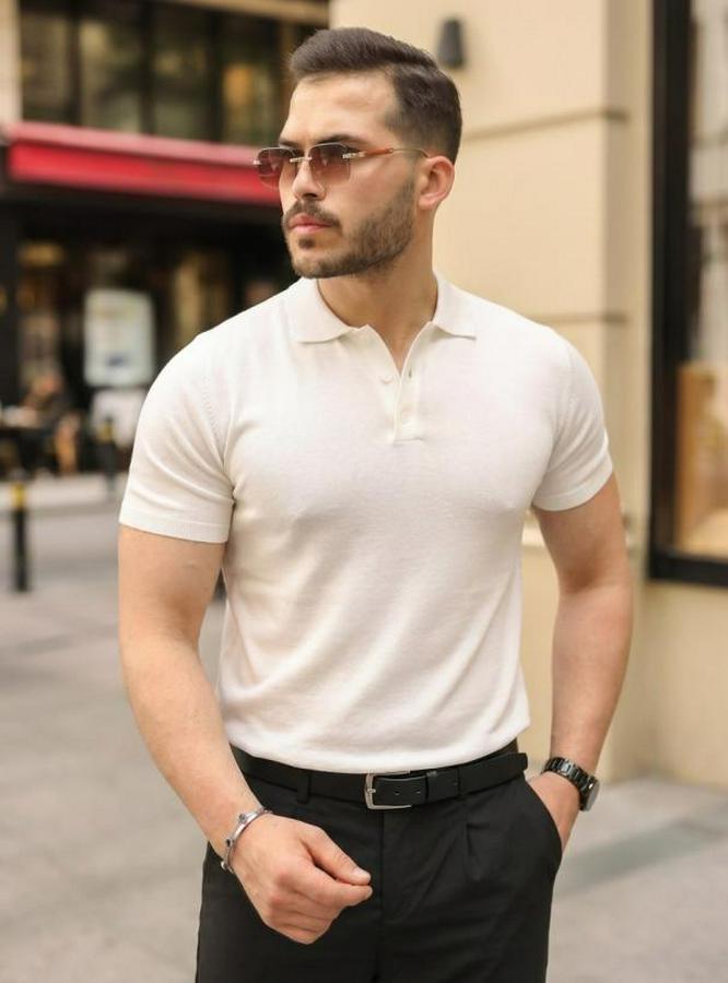 Düğmeli Yaka Pamuk Triko Tişört