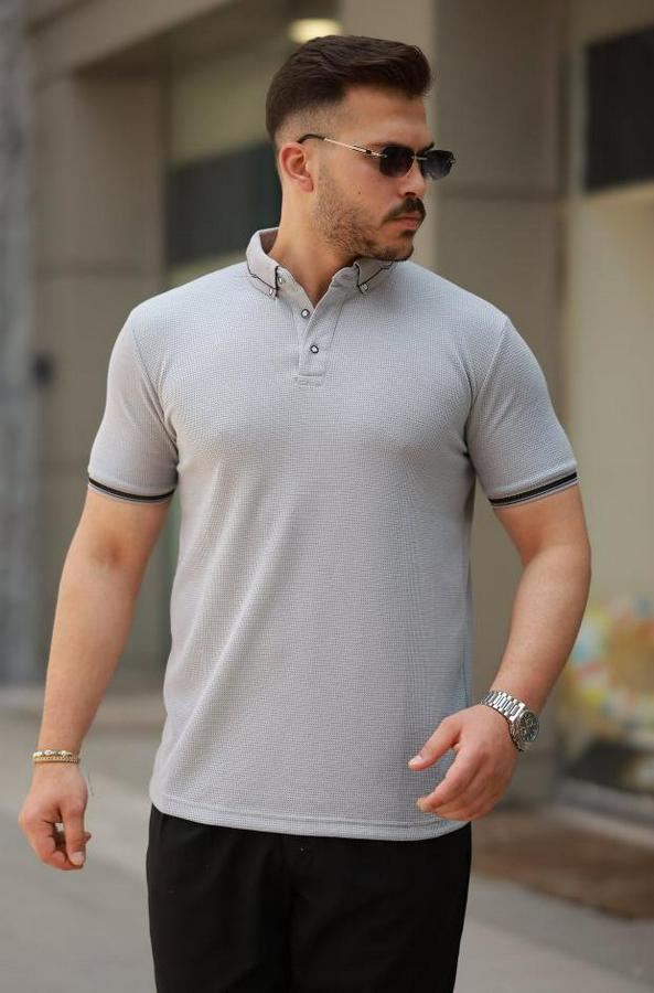 Düğmeli Yaka Waffle Kumaş Kısa Kollu Tişört