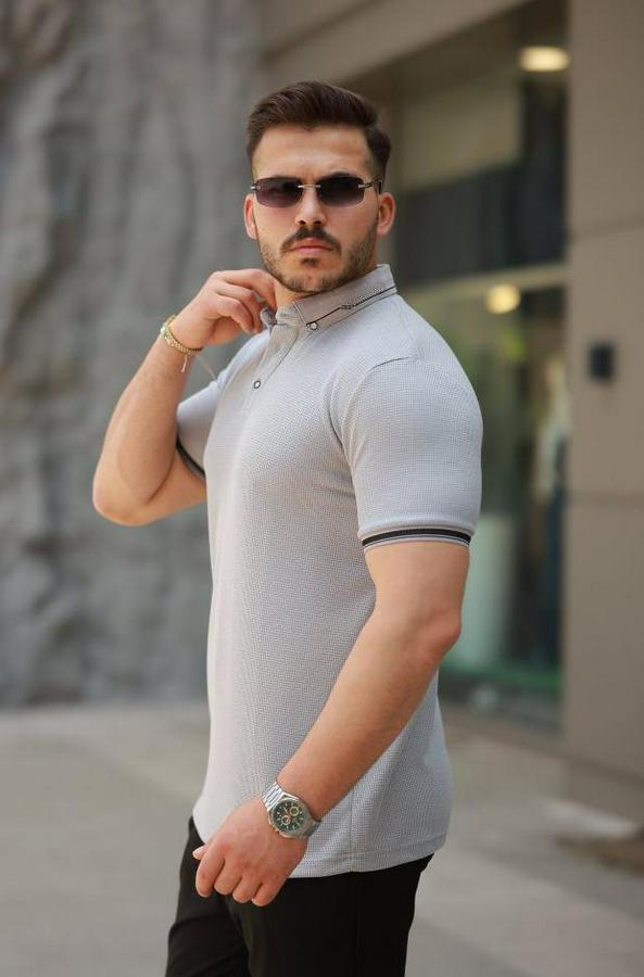 Düğmeli Yaka Waffle Kumaş Kısa Kollu Tişört