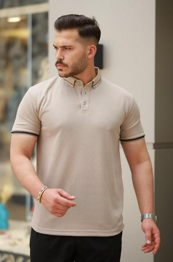 Düğmeli Yaka Waffle Kumaş Kısa Kollu Tişört