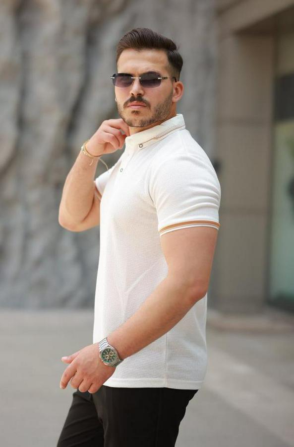 Düğmeli Yaka Waffle Kumaş Kısa Kollu Tişört