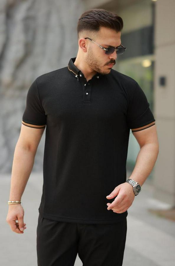 Düğmeli Yaka Waffle Kumaş Kısa Kollu Tişört