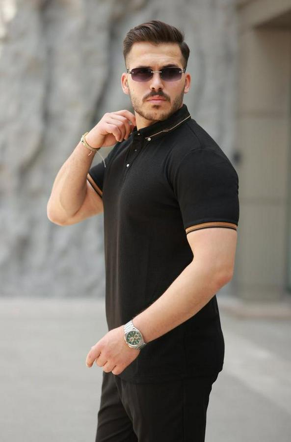 Düğmeli Yaka Waffle Kumaş Kısa Kollu Tişört