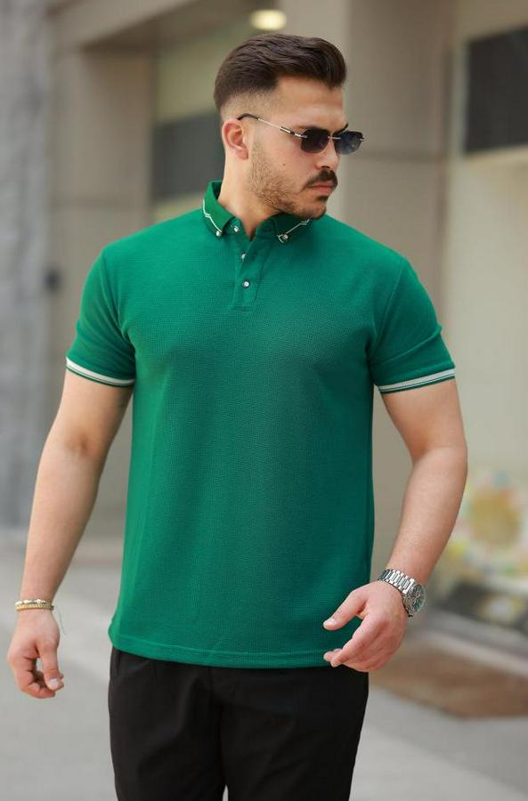 Düğmeli Yaka Waffle Kumaş Kısa Kollu Tişört