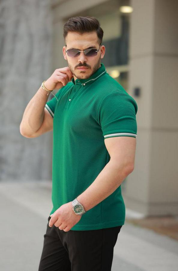 Düğmeli Yaka Waffle Kumaş Kısa Kollu Tişört