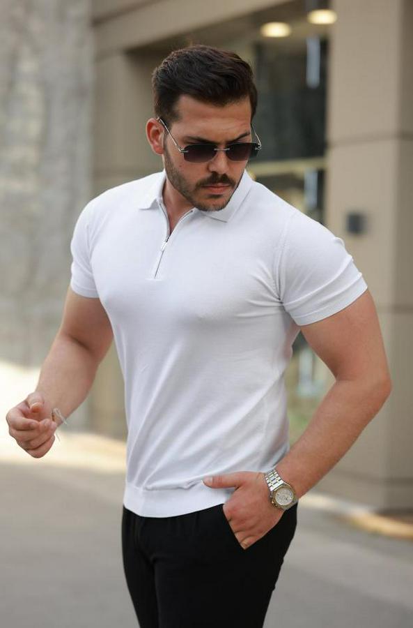 Fermuar Yakalı Kısa Kollu Tişört