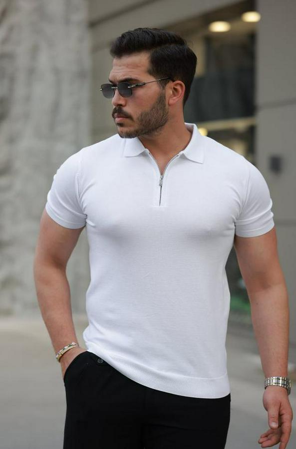 Fermuar Yakalı Kısa Kollu Tişört