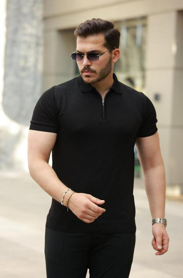 Fermuar Yakalı Kısa Kollu Tişört