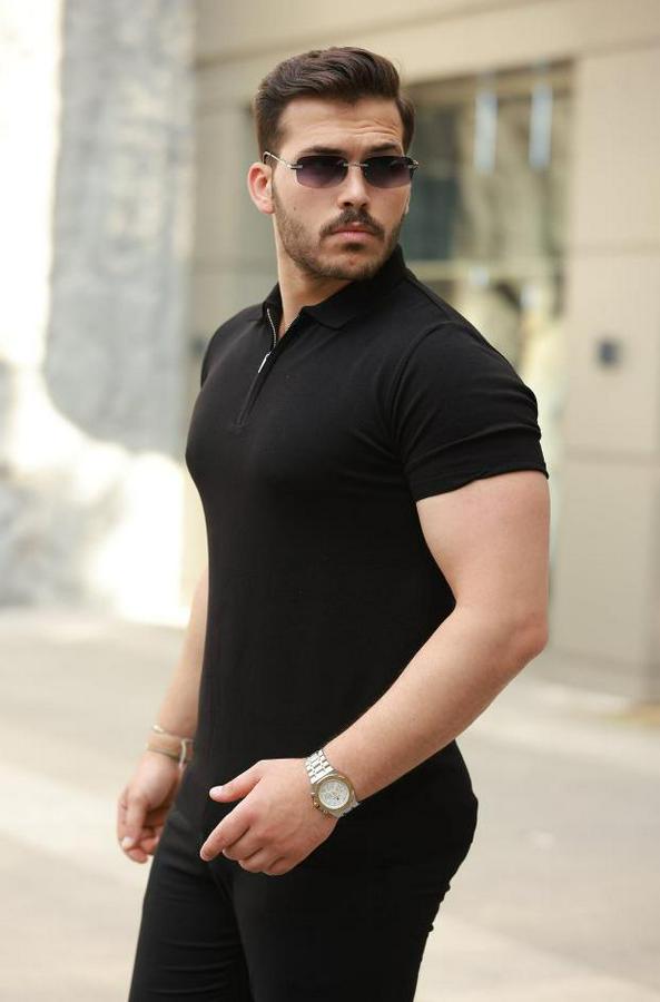 Fermuar Yakalı Kısa Kollu Tişört