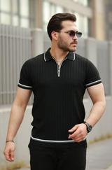 Fermuarlı Yakalı Kısa Kollu T-Shirt