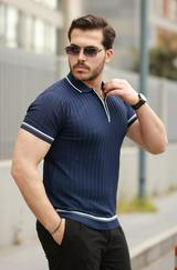 Fermuarlı Yakalı Kısa Kollu T-Shirt