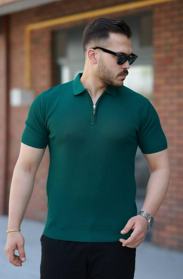 Fermuarlı Yakalı Kısa Kollu Tshirt