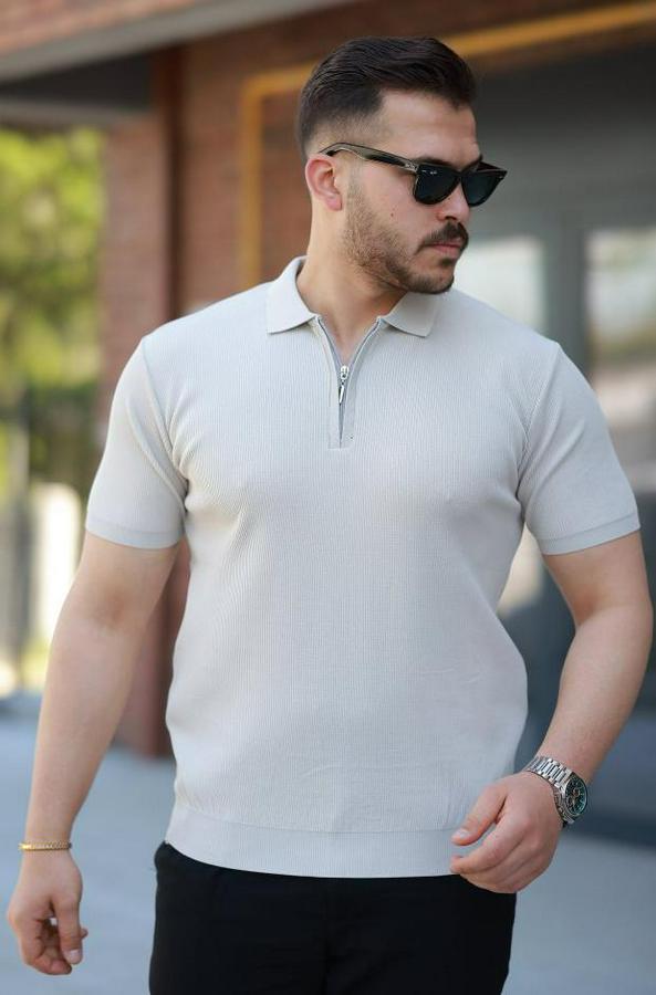 Fermuarlı Yakalı Kısa Kollu Tshirt