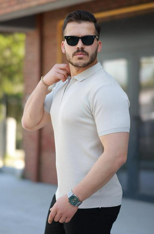 Fermuarlı Yakalı Kısa Kollu Tshirt