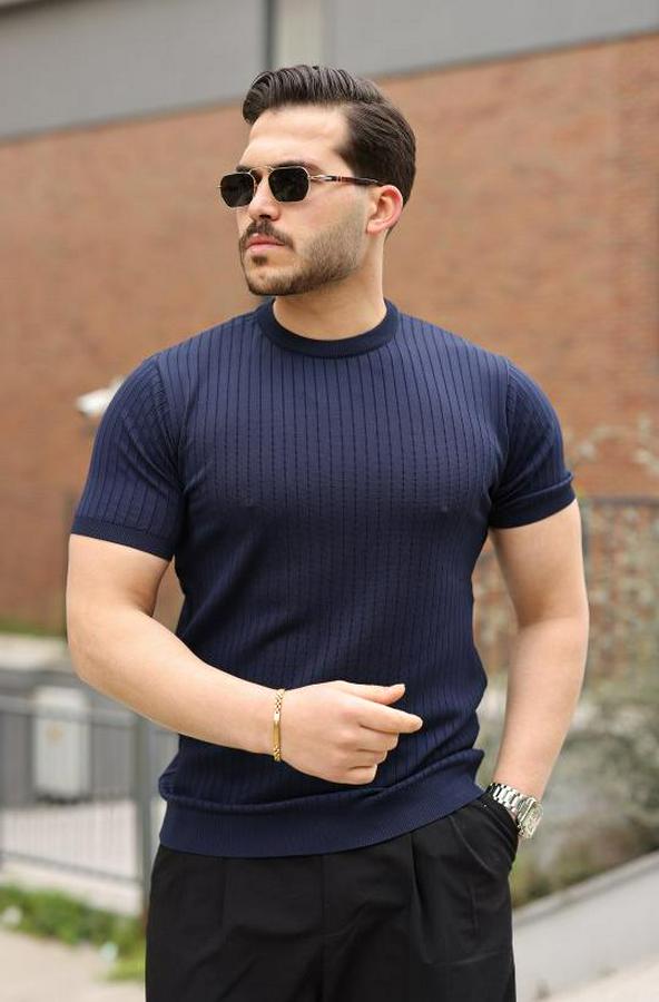 Fitilli Bisiklet Yaka Triko Tişört