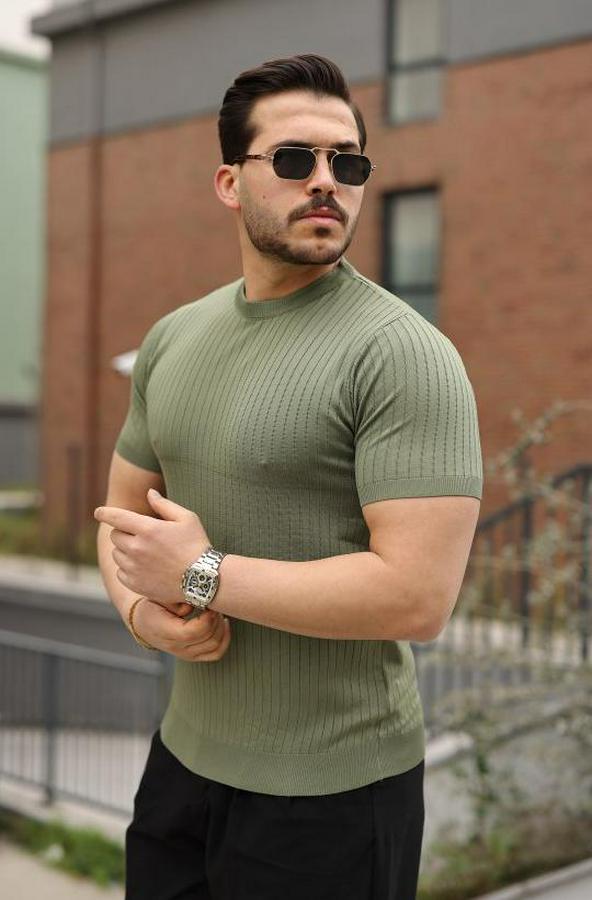 Fitilli Bisiklet Yaka Triko Tişört